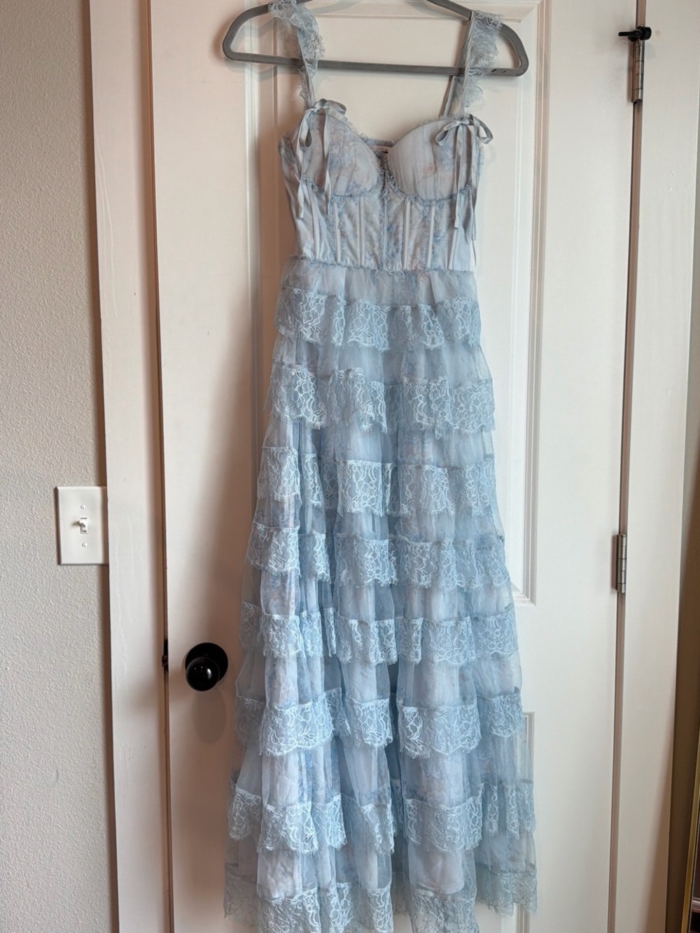 Light Blue Lace Tiered Maxi Dress